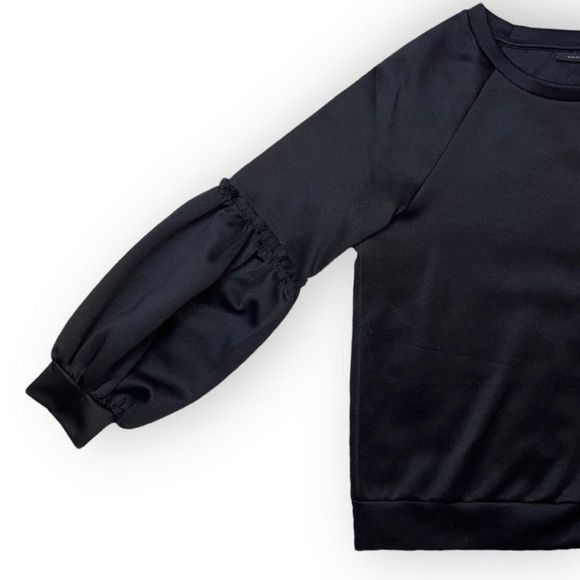Halogen Black Pullover Sweatshirt with Ruffle Puff Sleeve Detail - Picture 5 of 8